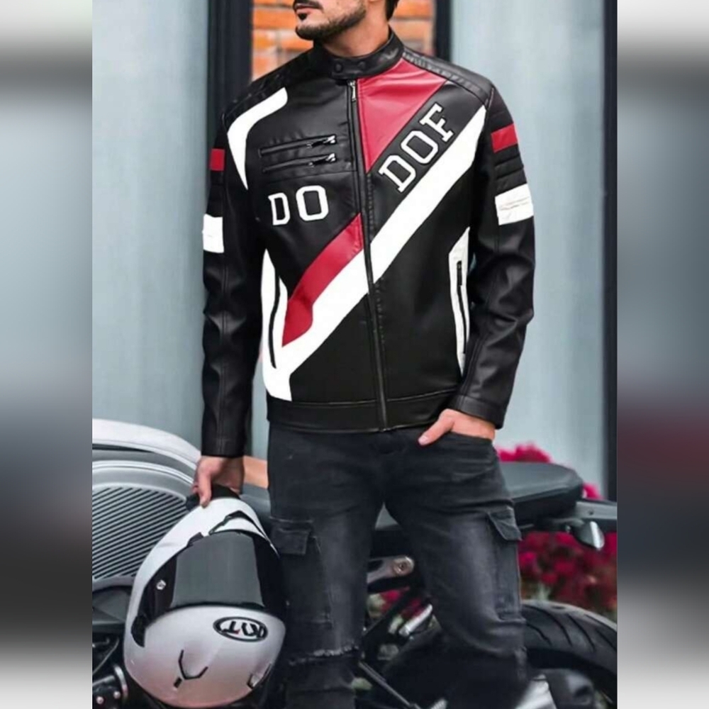 Men's Black Red White Sport Motorcycle Jacket